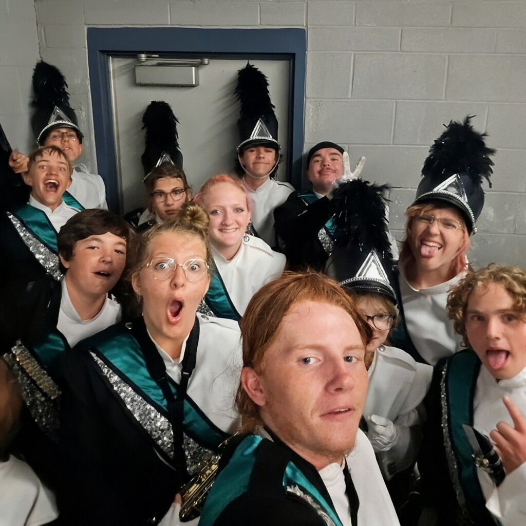 Members of the marching band in a selfie