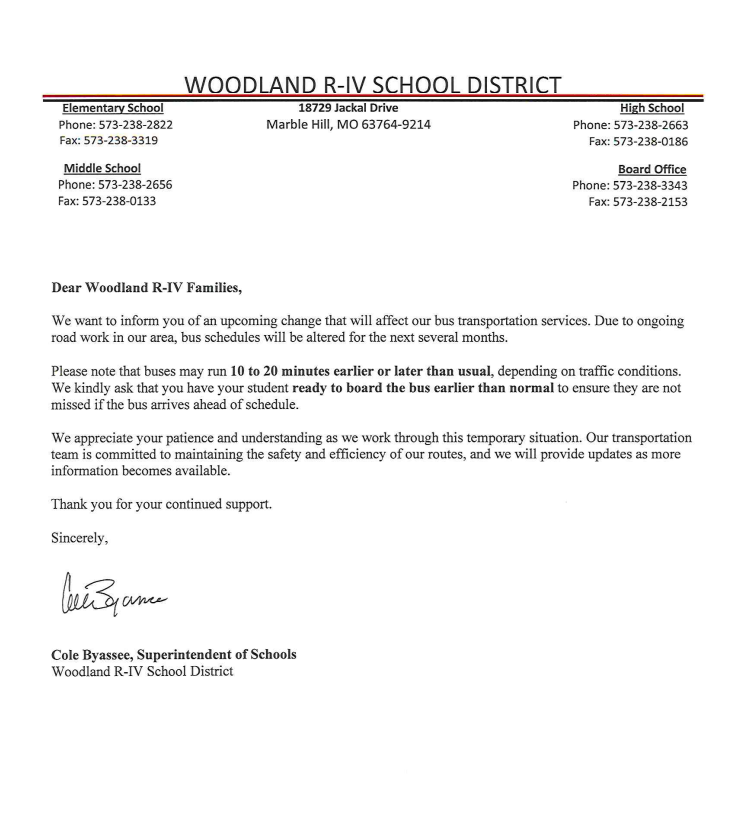 Transportation letter regarding construction