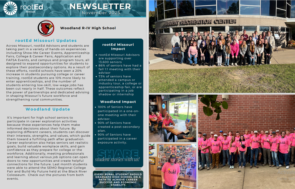 Pictures of your Woodland Cardinal Students. We have gone to SEMO's College Fair (An event where students get to interact and network with a variety of colleges and military) and also Build My Future (An event where the students get to network with a variety of businesses and also colleges). #rootEdMissouri