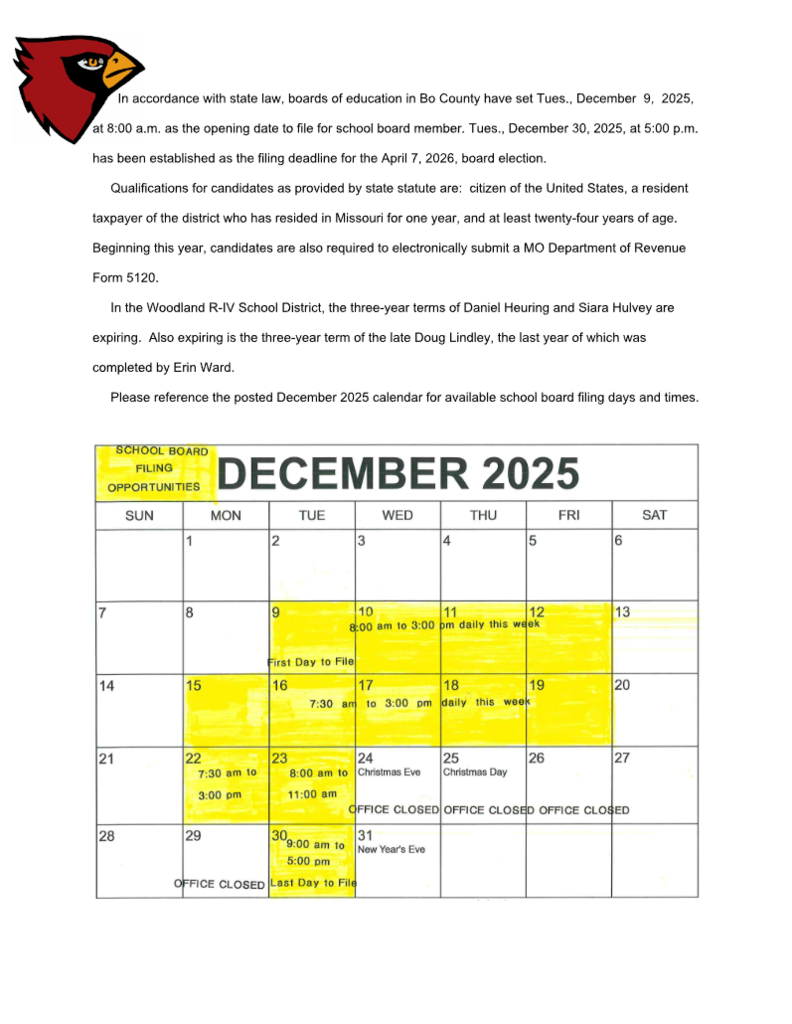 Letter regarding school board filing