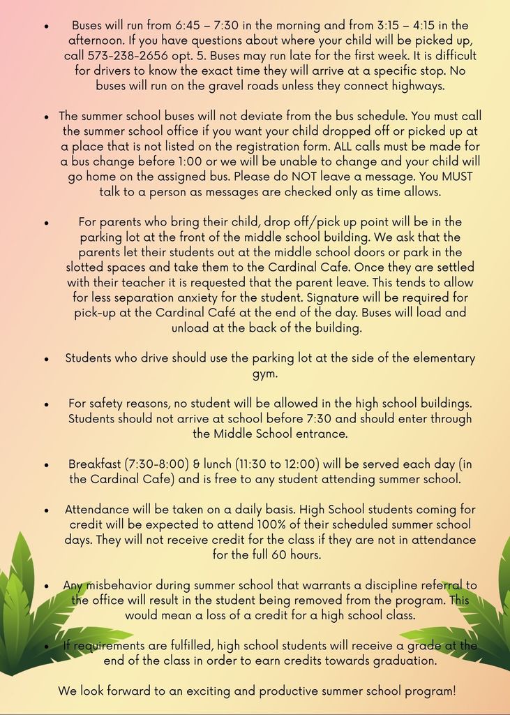 Summer School Information