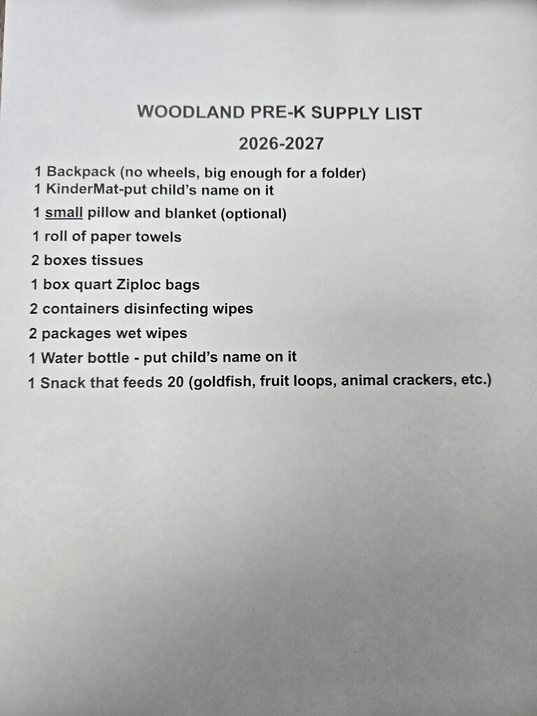 Preschool Supply List 2026-2027