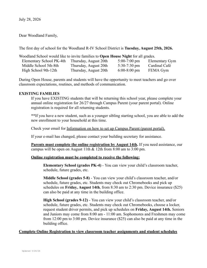 page 1 - back to school welcome letter and enrollment information
