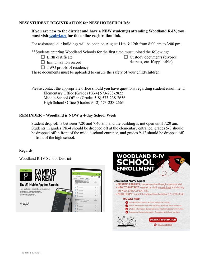 page 2 - back to school welcome letter and enrollment information