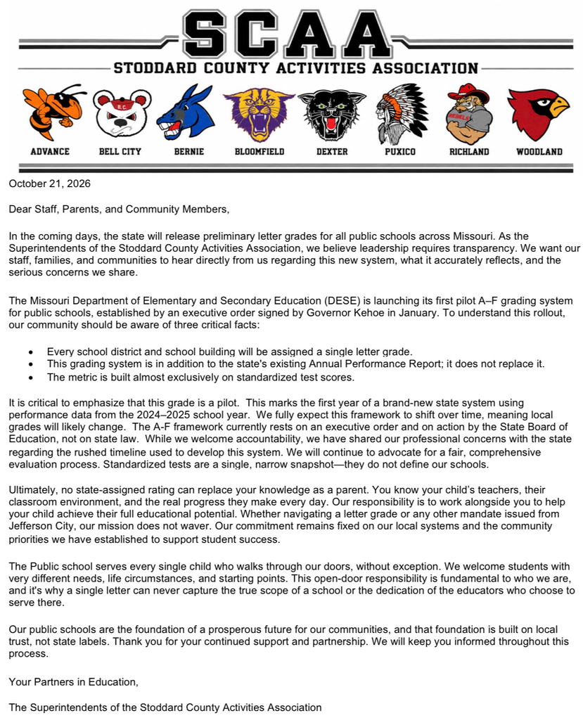 Informational letter from SCAA Superintendents