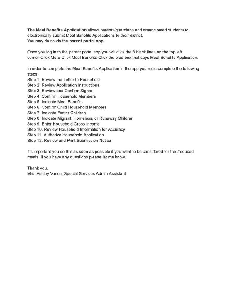 Meal Benefits Application Information