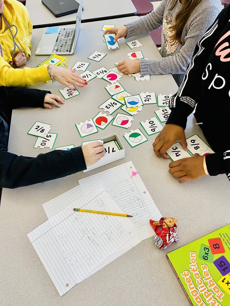 Students work with flash cards