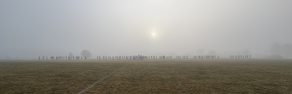 Marching Wildcats practice in the fog Sept. 2025