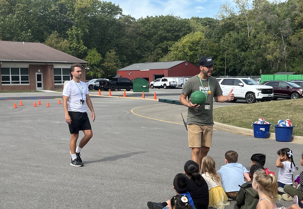 Basketball stations at outdoor P.E. at Woodland Primary