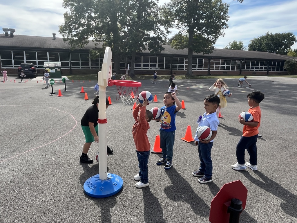Basketball stations at outdoor P.E. at Woodland Primary