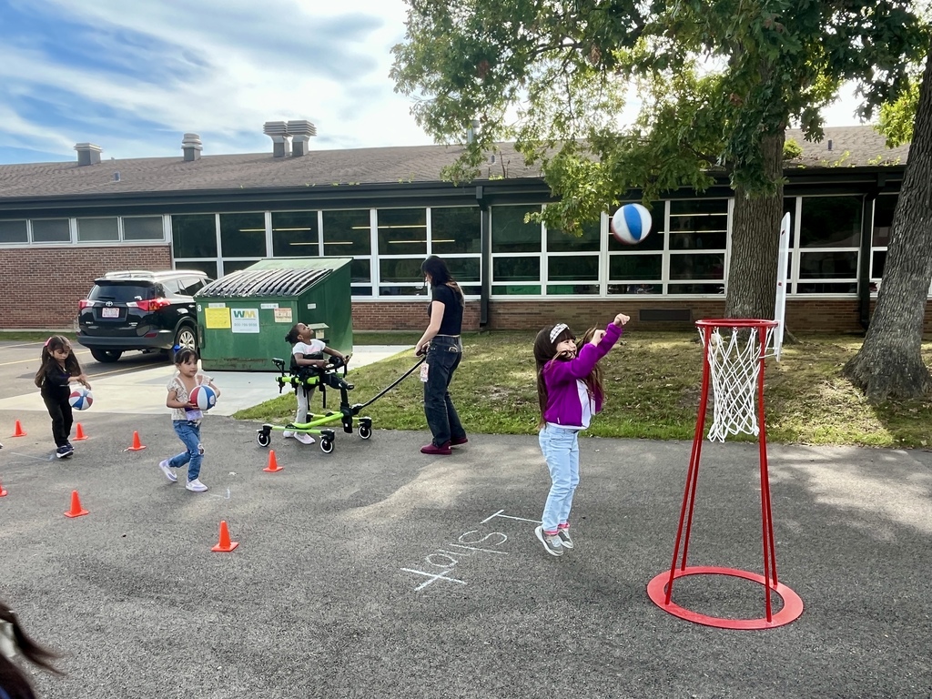 Basketball stations at outdoor P.E. at Woodland Primary