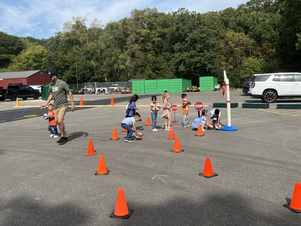 Basketball stations at outdoor P.E. at Woodland Primary