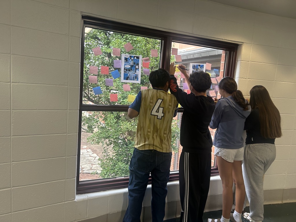 WMS English Language Arts students are observing images from a graphic novel and taking note of examples of foreshadowing.