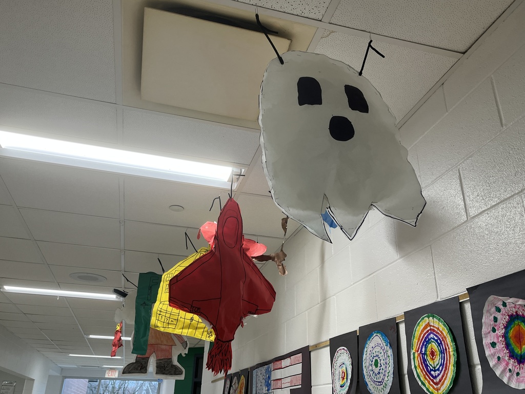 Students created "balloons" for the hallway after reading Balloons Over Broadway Nov. 2025