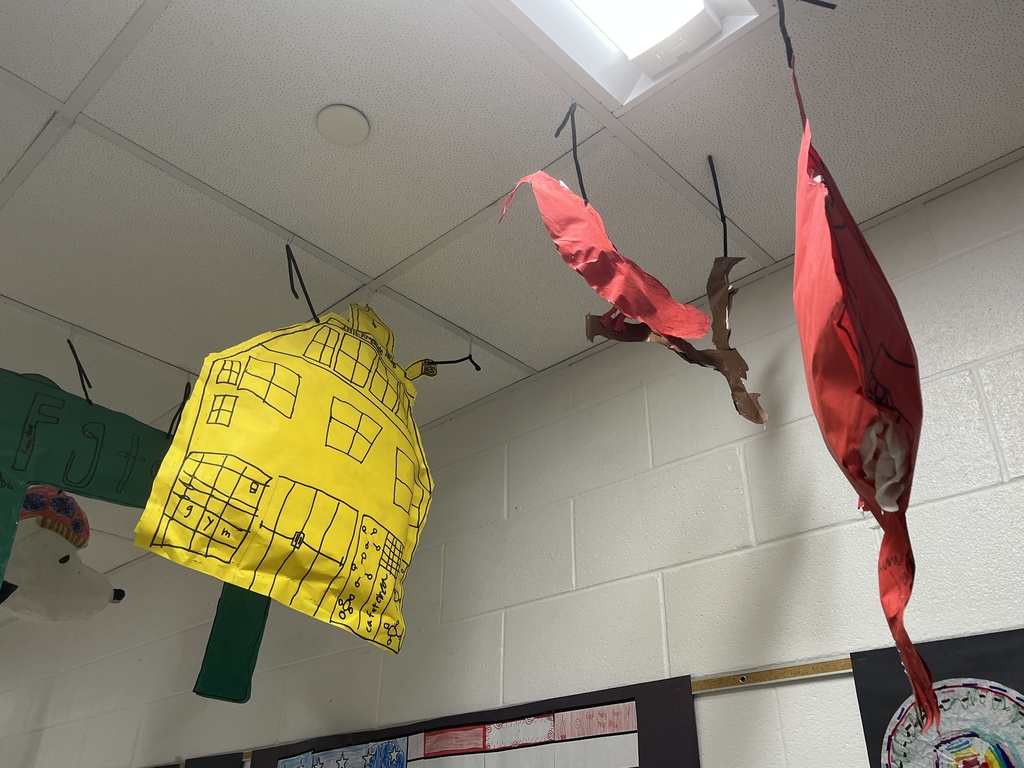 Students created "balloons" for the hallway after reading Balloons Over Broadway Nov. 2025