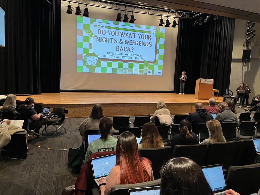 Woodland educators in an auditorium for training