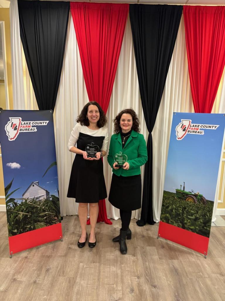 Woodland Educators win award from Lake County Farm Bureau, March 2026 (Two Female Teachers with Award)