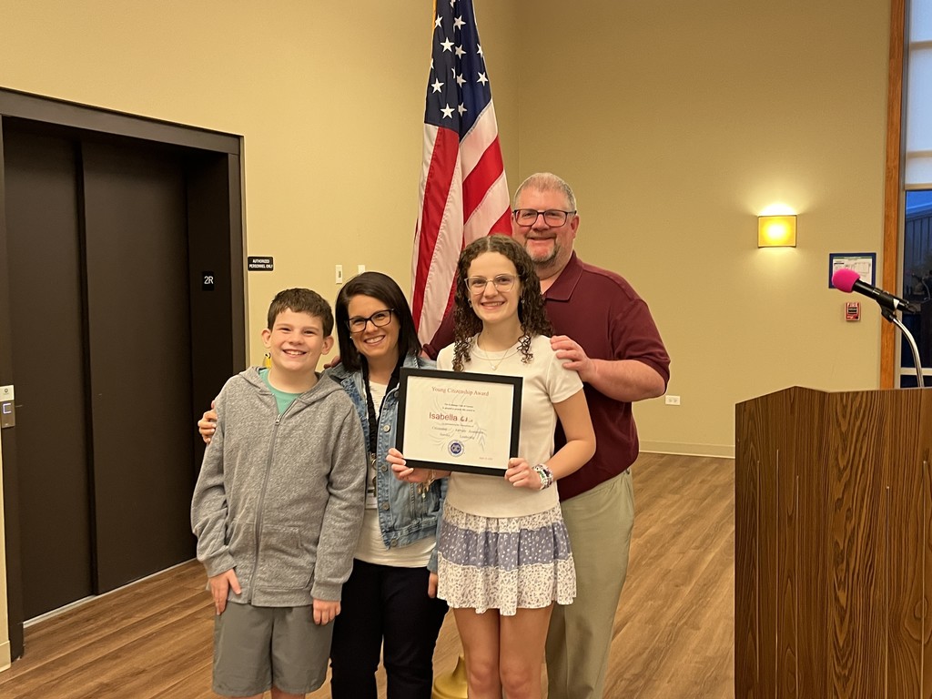 Young Citizenship Award from the Exchange Club of Gurnee, April 2026
