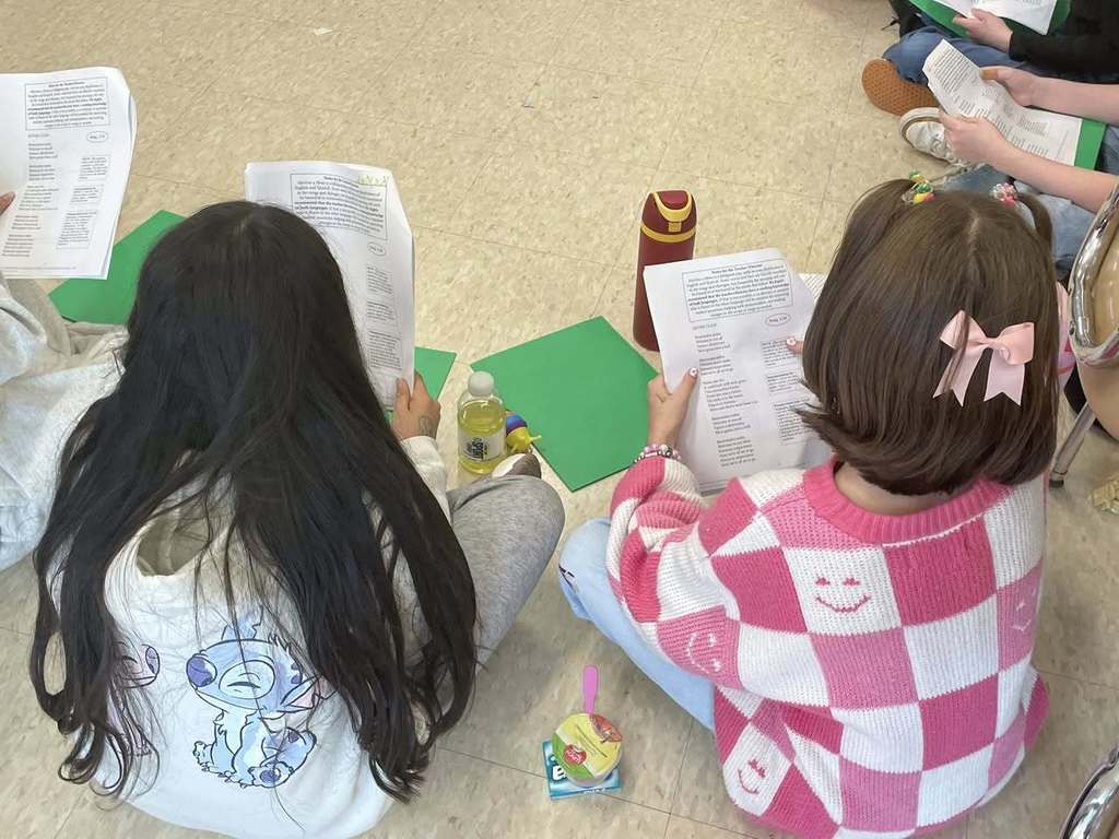 Students looking at the script 