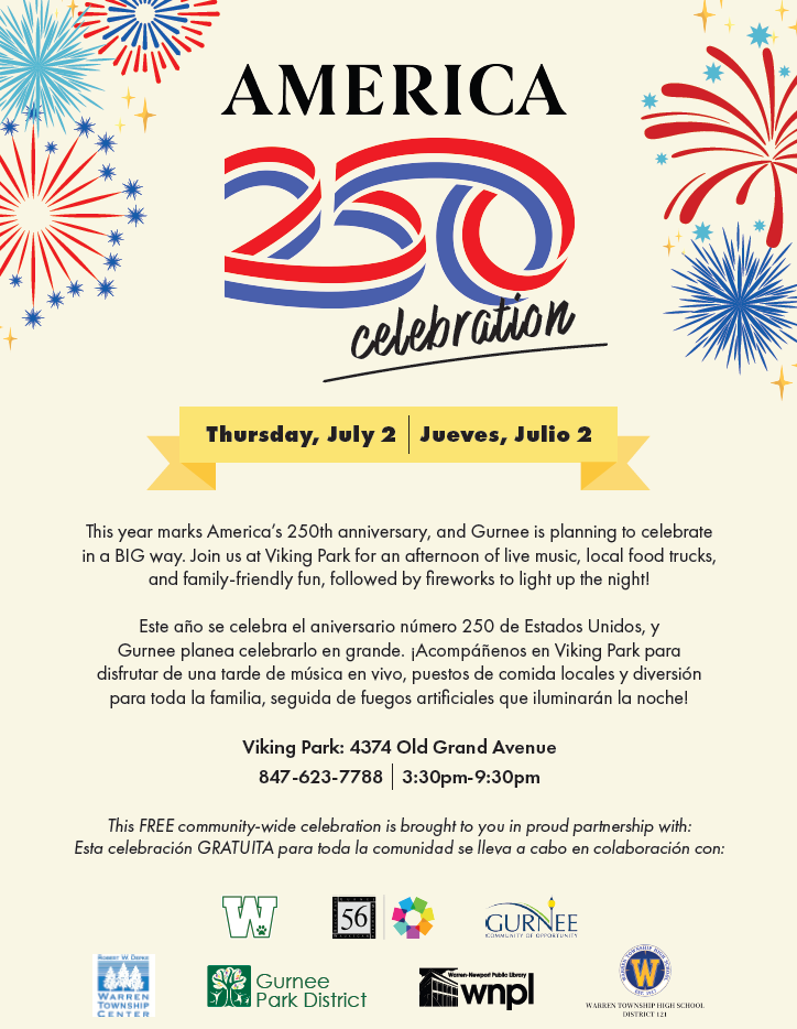 America's 250 Celebration, July 2, 2026 at Viking Park, 3:30 - 9:30 p.m.