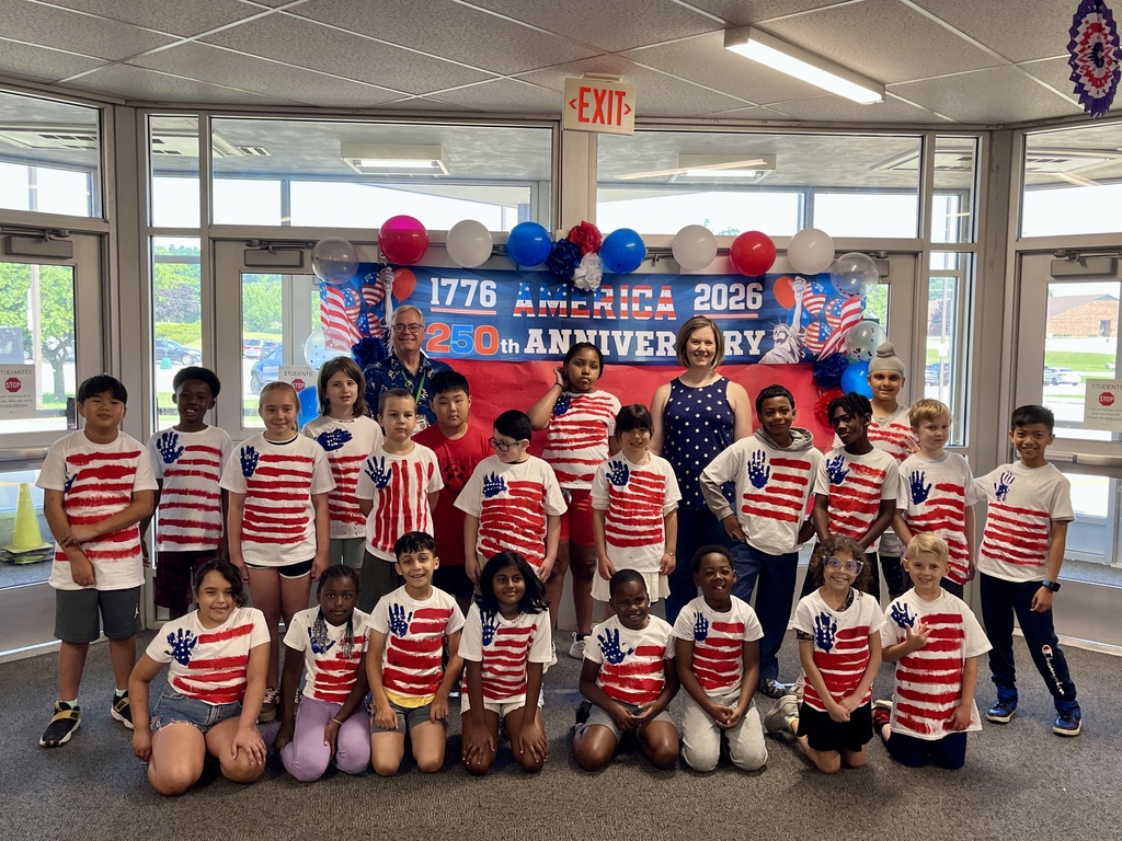 Group photo - Students made red, white, and blue flag shirts for America's 250 Celebration