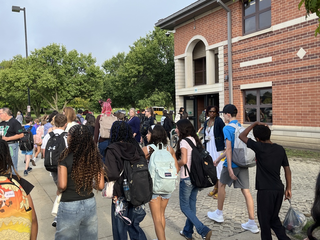 Students arriving for the first day of school at Woodland Middle School - Aug. 2026