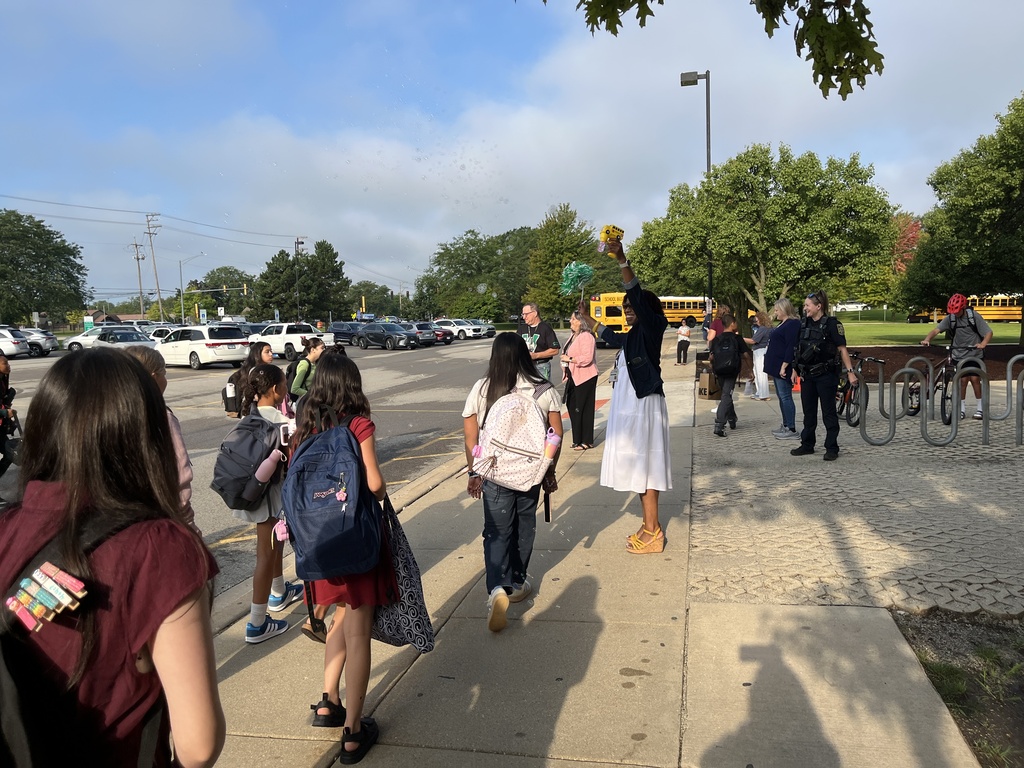 Students arriving for the first day of school at Woodland Middle School - Aug. 2026