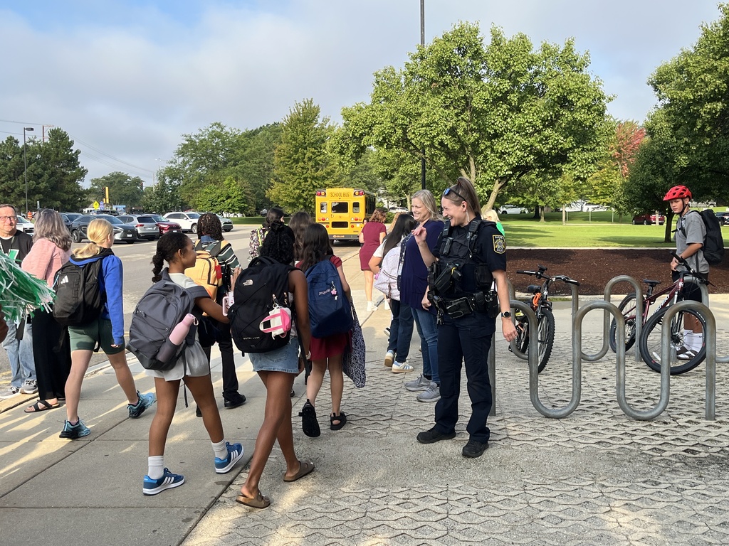 Students arriving for the first day of school at Woodland Middle School - Aug. 2026