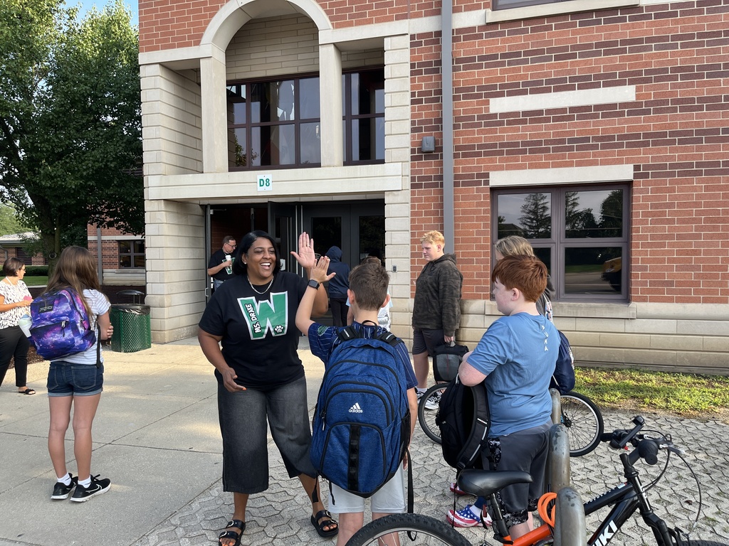 Students arriving for the first day of school at Woodland Middle School - Aug. 2026