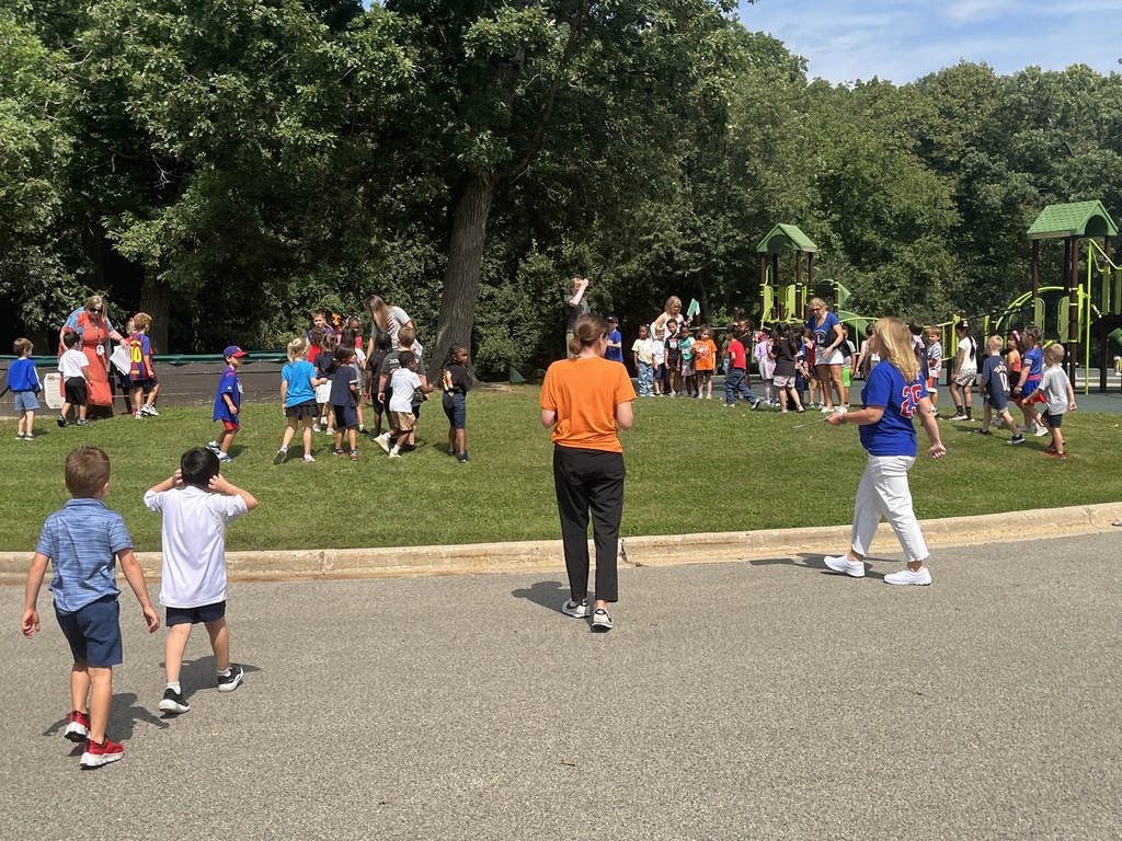 Students practice exiting the school during a fire drill