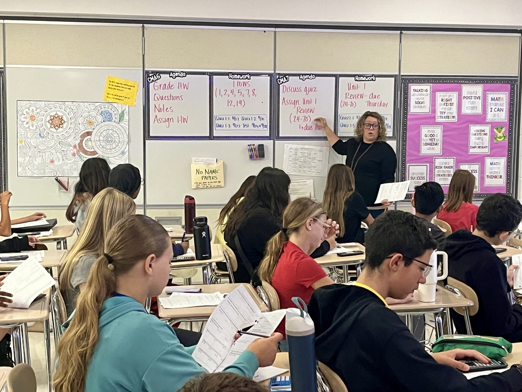 7th Grade Challenge Math students work in groups to prepare for a test in Ms. Olekszy's class