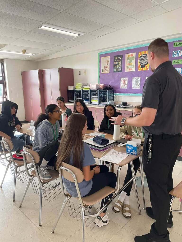Students in Ms. Wakefield's class working the Dets. Hansen and Parsell