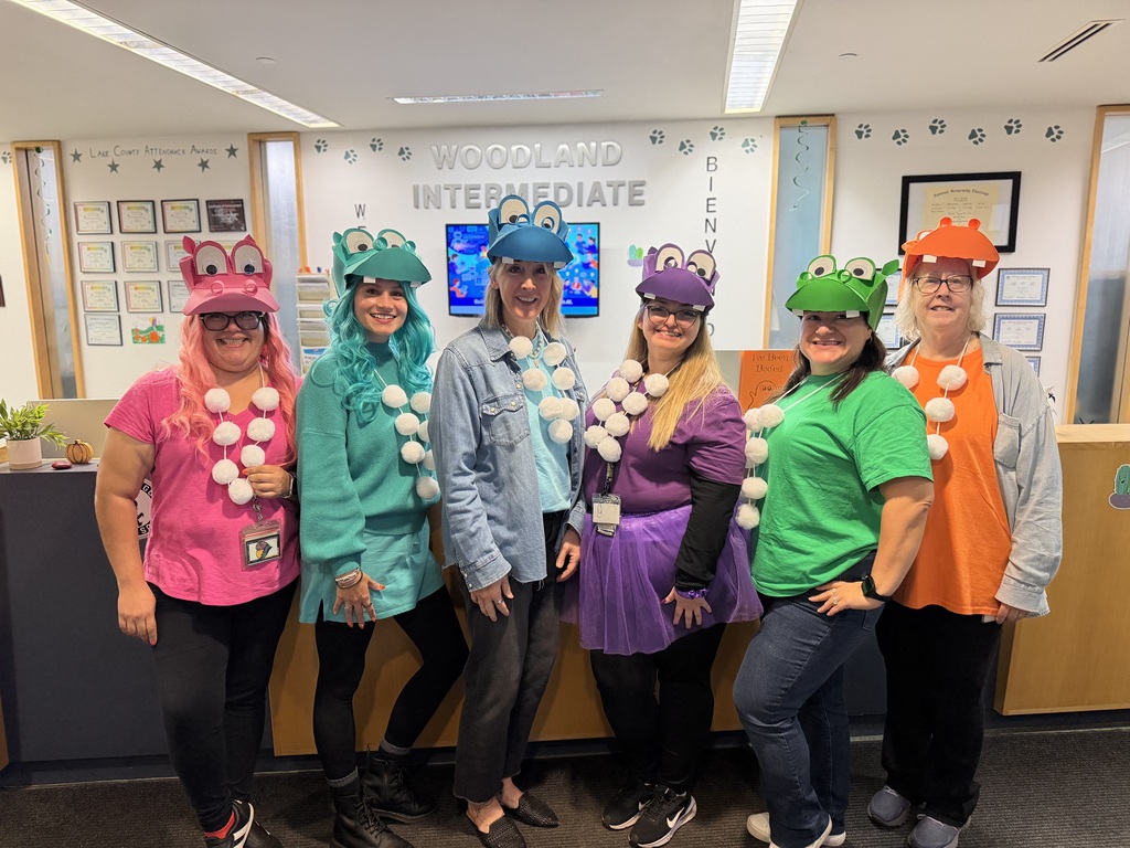 Woodland Intermediate front office staff dressed as Hungry Hungry Hippo