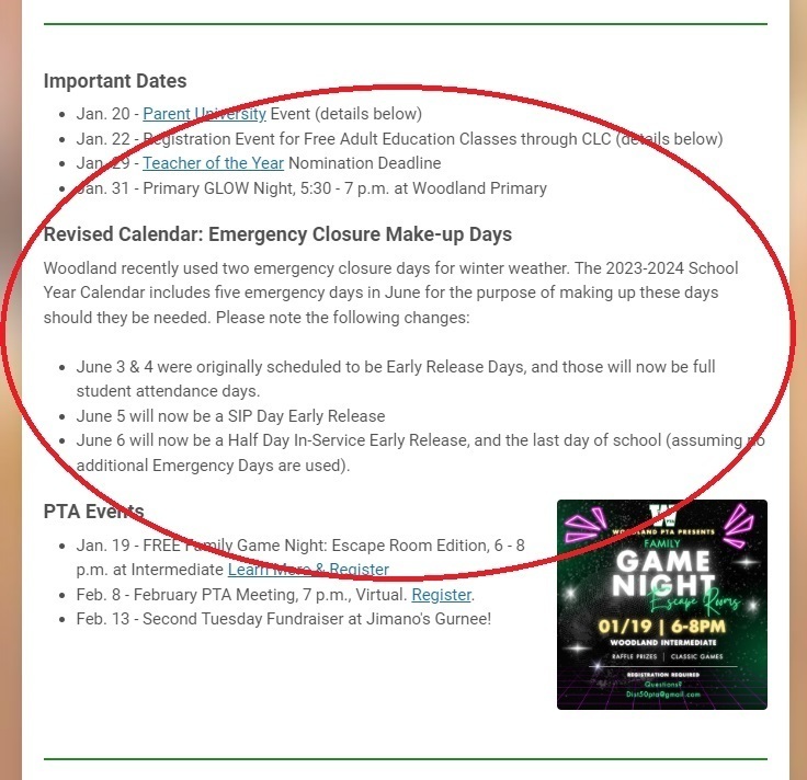 Revised Calendar: Emergency Closure Make-up Dates
