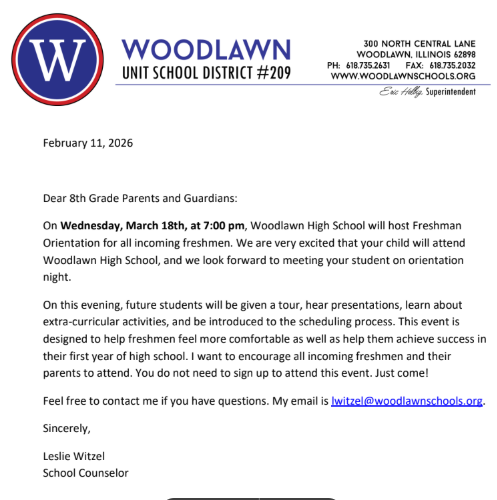 freshmen orientation letter