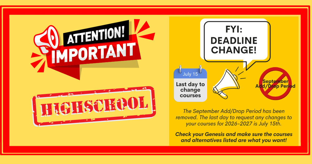 Attention important information reguarding classes in high school