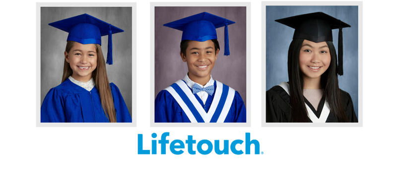three students with robes and grad caps