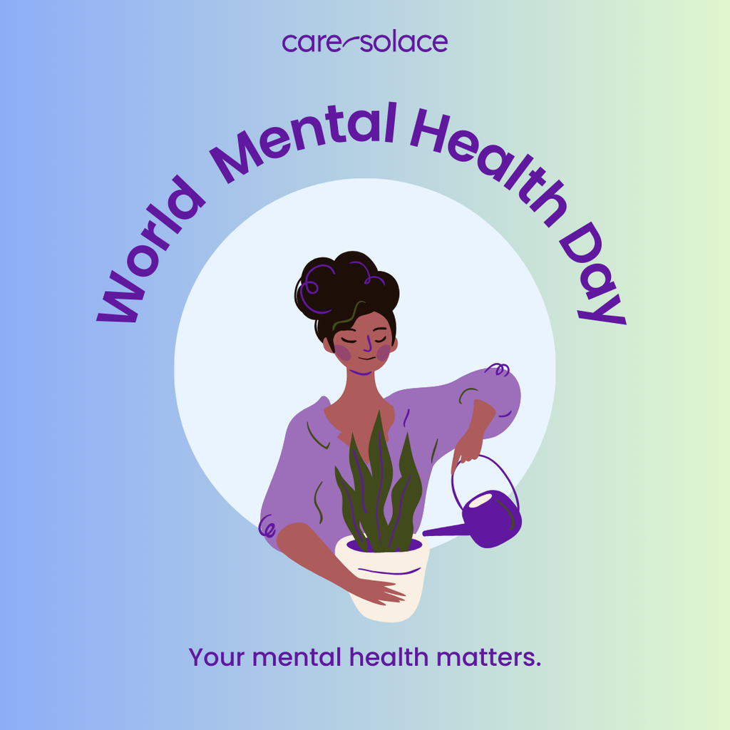 World Mental Health Day woman watering plant