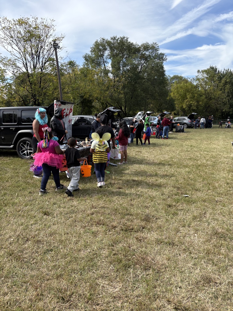 Line of cars with trunks open and decorated for trunk or treat