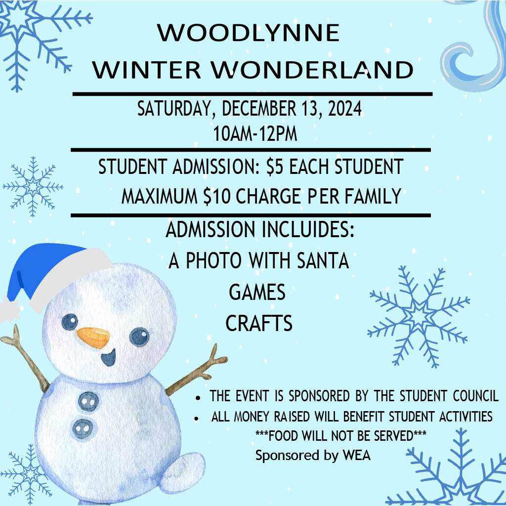 Winter Wonderland flyer in english blue with snowman and snowflakes