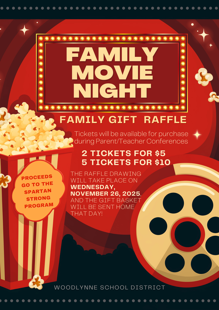 movie raffle basket flyer in english red with popcorn and movie reel