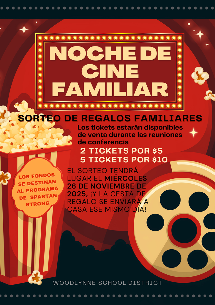 Movie raffle basket flyer in spanish red with popcorn and movie reel