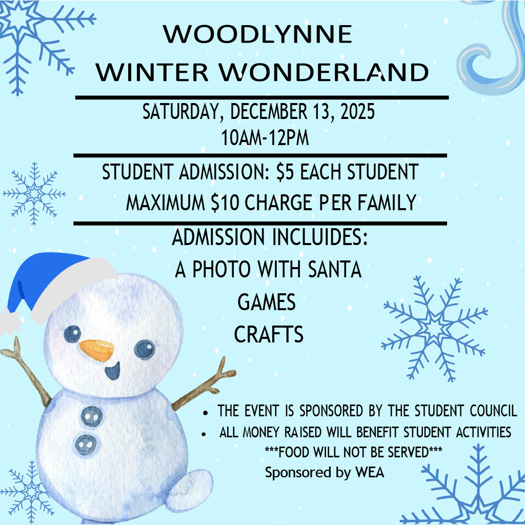 Winter Wonderland flyer in english blue with snowman and snowflakes