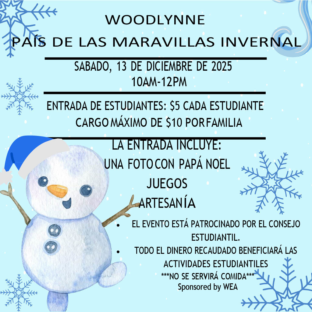 Winter wonderland flyer in spanish blue with snowman and snowflakes