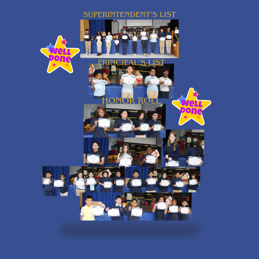 Honor roll Students holding certificates from multiple grades