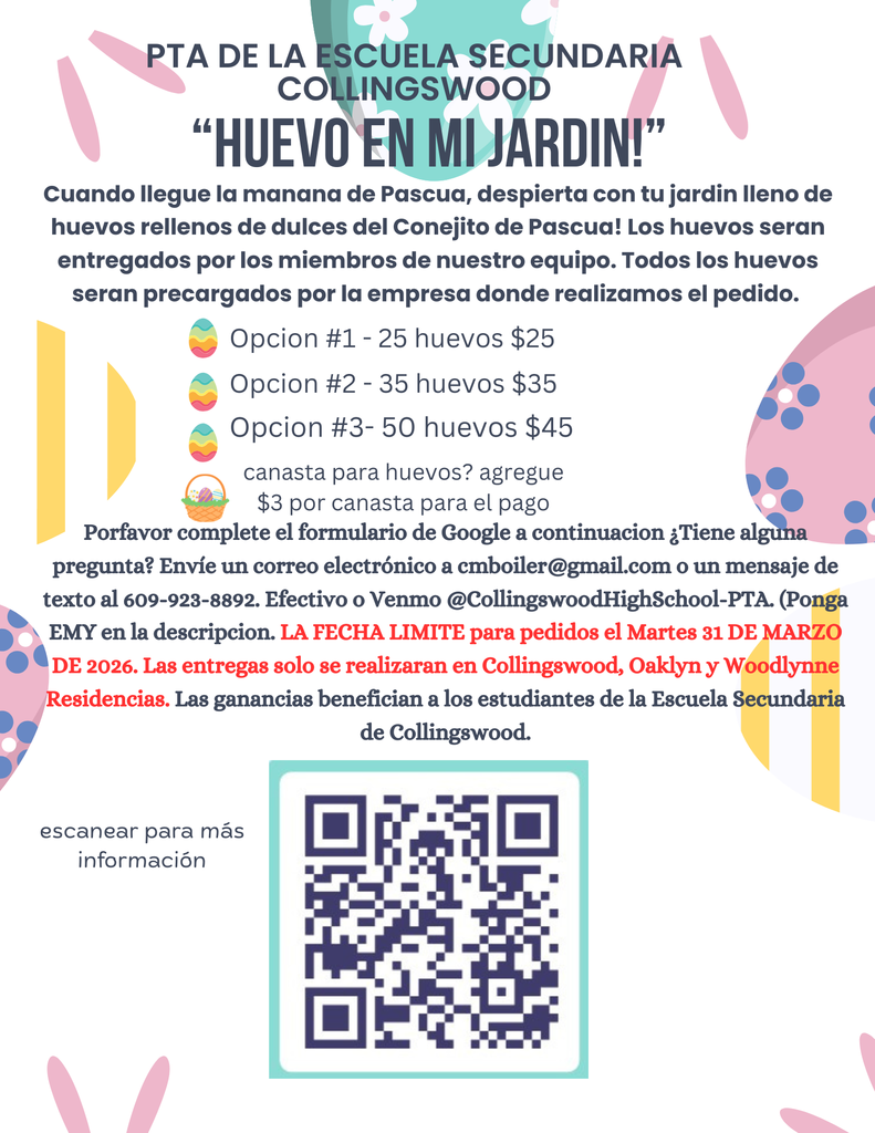 collingswood hig school pta egg my yard fundaiser flyer spanish 