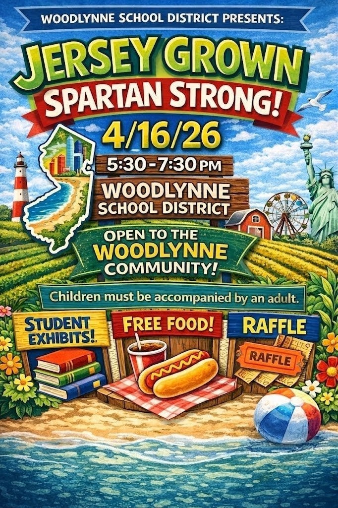Colorful picture of a farm, outline of new jersey with beach scene Jersey Grown Spartan Strong 4/16/2026 530p - 730p Woodlynne School District