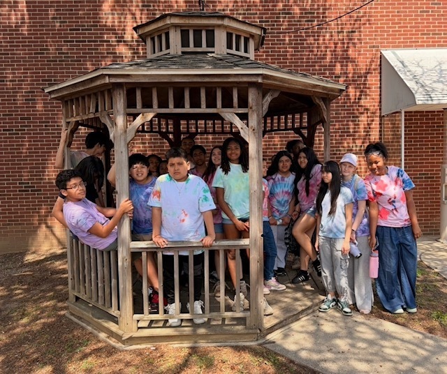 Students posing in the town gazebo
