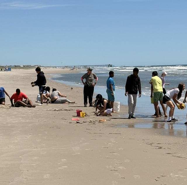 students enjoying the beach