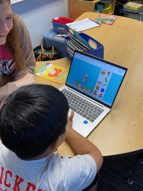 student on chromebook doing a learning game